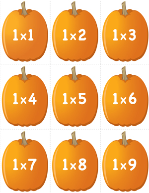 Pumpkin Concentration - Multiplication Facts 1 - Printable