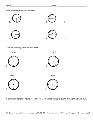 Time to 15 minutes - Printable