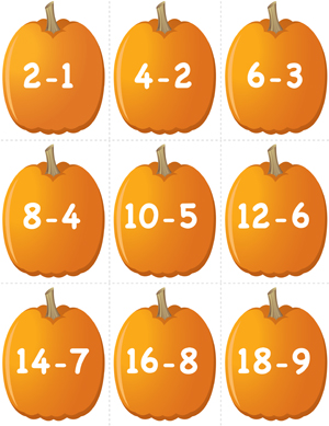 Pumpkin Concentration - Doubles Subtraction - Preview 1