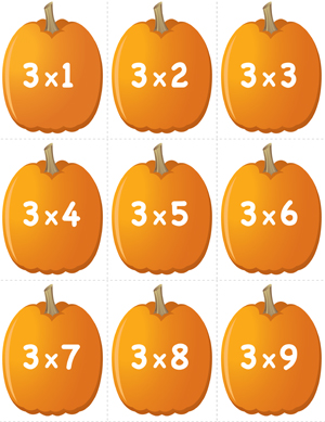 Pumpkin Concentration - Multiplication Facts 3 - Printable
